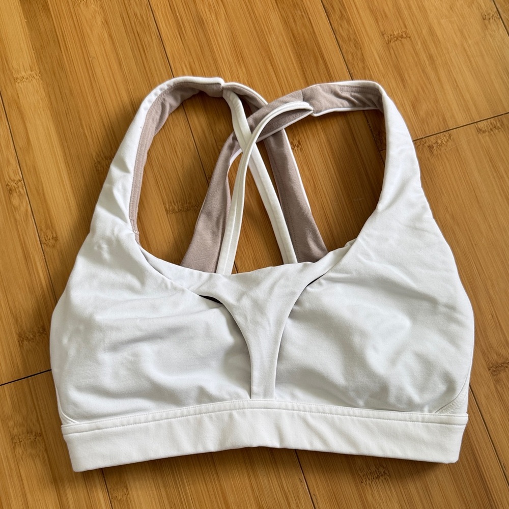 Lululemon Athletica Tan and White Strappy Sports Bra